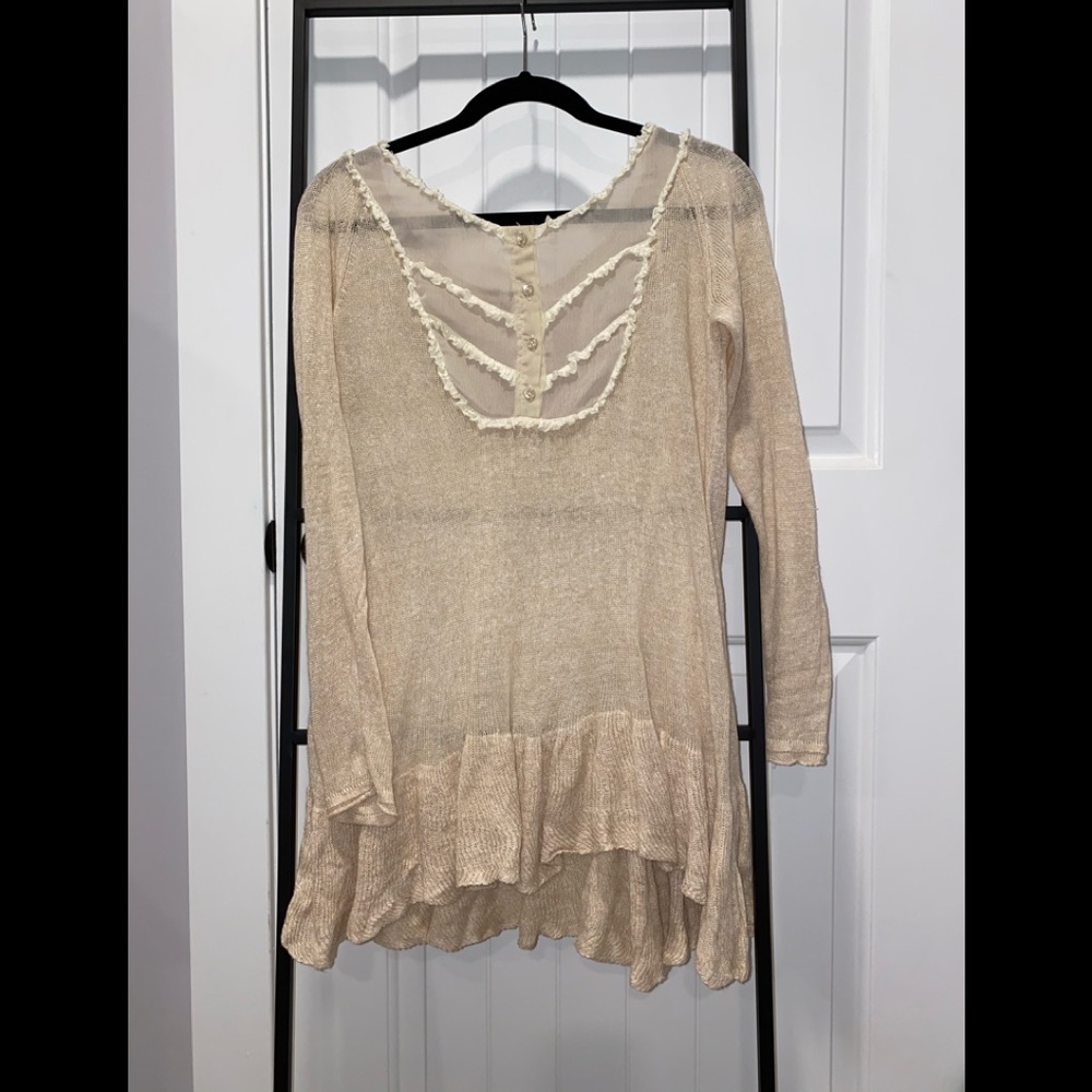 FREE PEOPLE raw edge thin knit ruffle bib tunic M